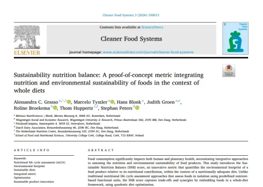 Scientific publication Sustainable Nutrition Balance